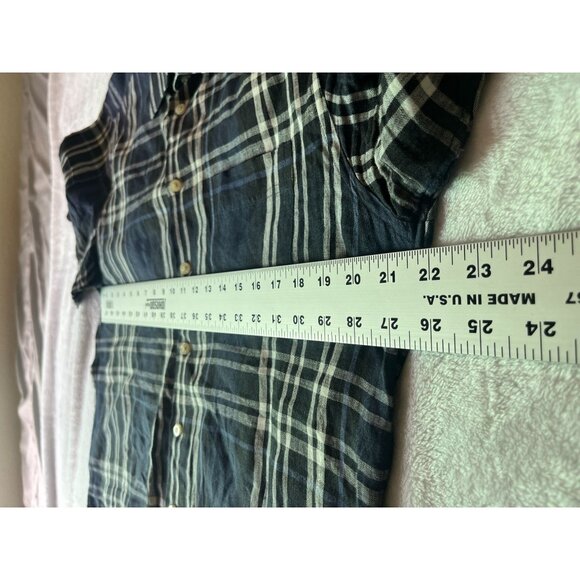 Scott Barber Mens Plaid Linen KhakisCarmel Button-Down Shirt Large Navy Casual - Picture 6 of 8